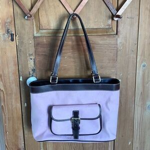 Dooney & Bourke East West Monogram light pink canvas leather shoulder bag/pouch